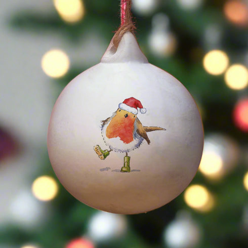 Santa Bobbin Robin Ceramic Bauble
